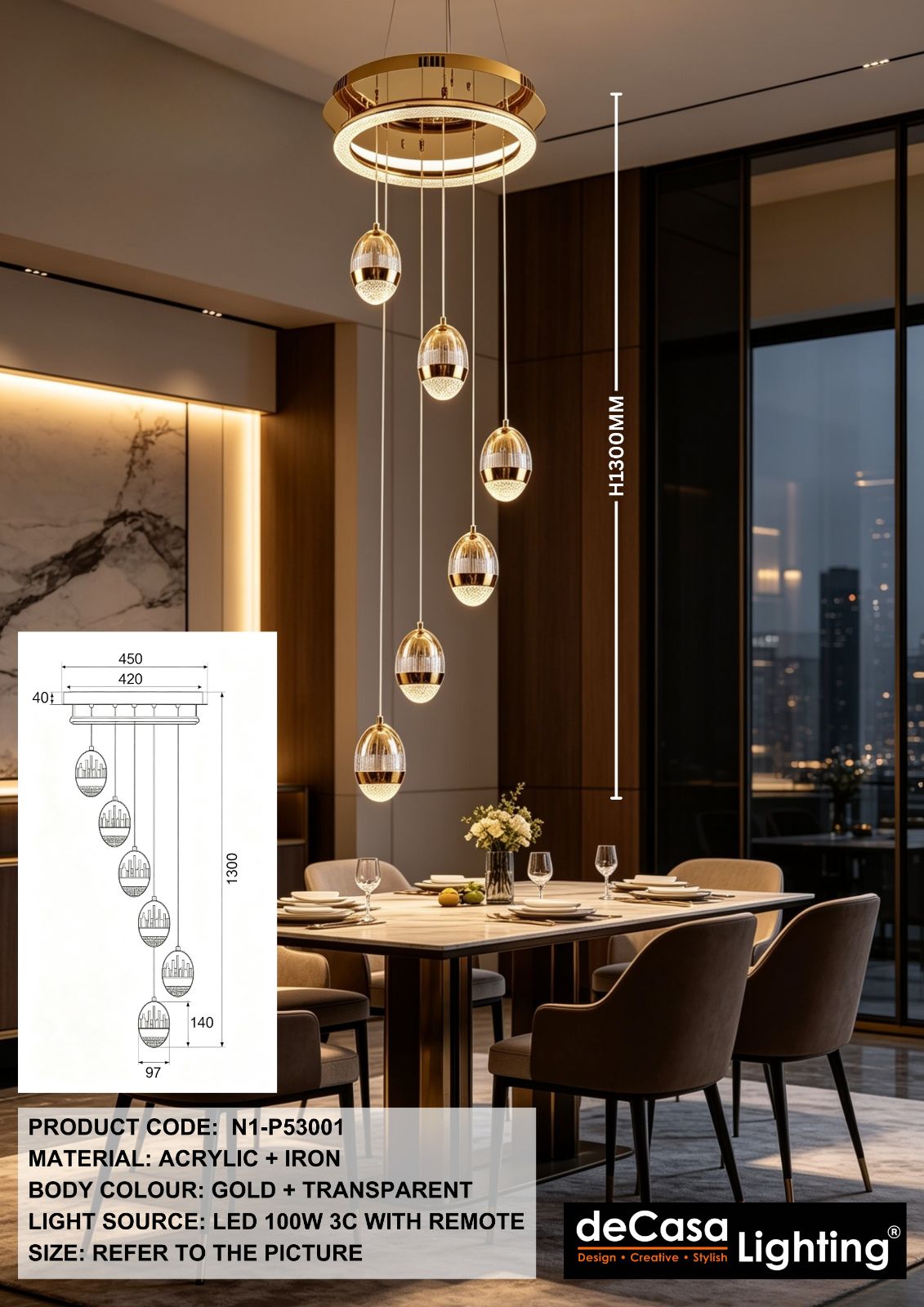 MODERN 6 IN 1 PENDANT LIGHT(N1-P53001)