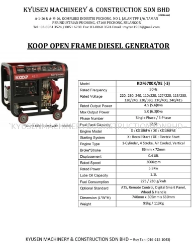 Koop Open Frame Diesel Generator KDF6700X/XE
