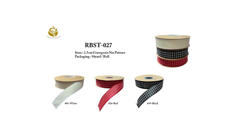 2.5cm Grosgrain Ribbon – Net Pattern Woven Trim for Crafts & Gift Wrap ( RBST-027)