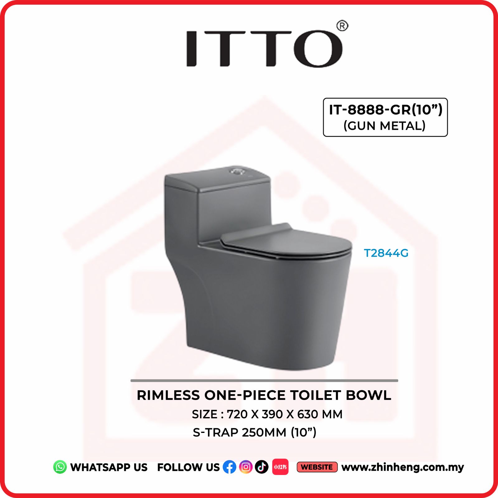 ITTO RIMLESS ONE PIECE TOILET BOWL IT-8888-GR(10")