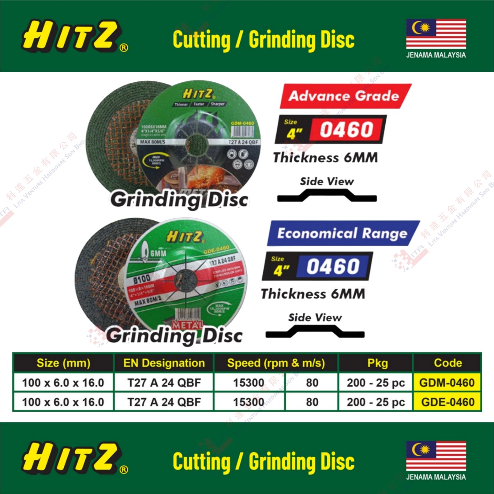 HITZ BRAND GRINDING DISC - GDM0460 GDE0406