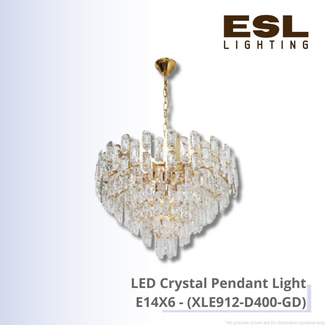 LED Crystal Pendant Light E14X6  - XLE912-D400-GD
