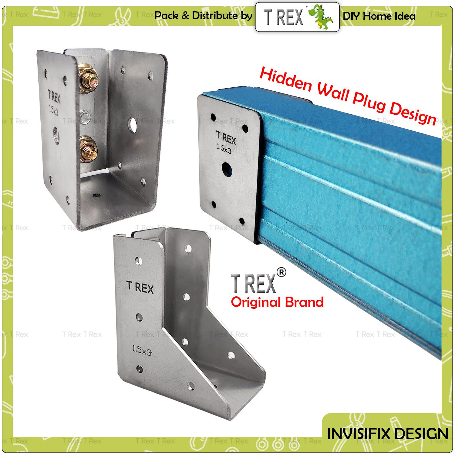 T Rex DIY InvisiFix 1.5" x 3" C Channel Seamless Concealed Hidden Wall Mount Joint Bracket