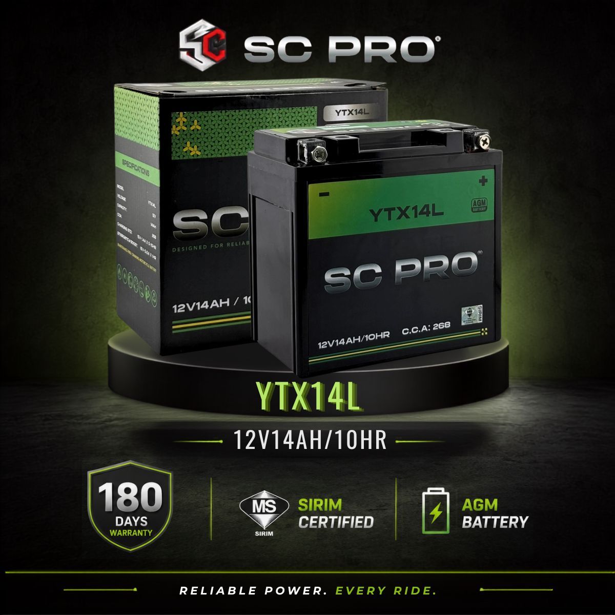 YTX14L-BS SC PRO - BATERI Harley Davidson 1200XL Sportster/XR1200X/STREET 750/STREET 500/XLL833/SPORTSTER LOW 05/06