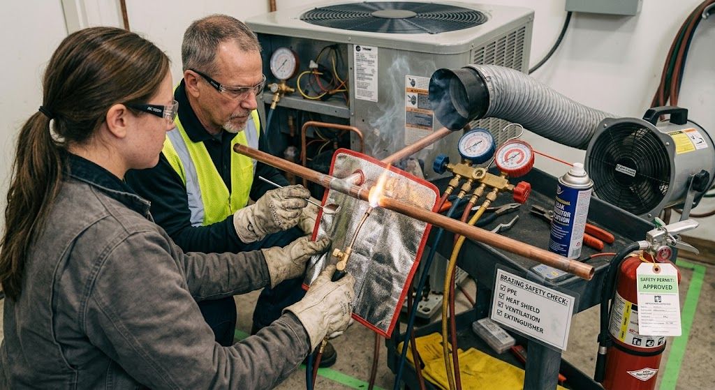 HVAC copper pipe brazing safety procedures