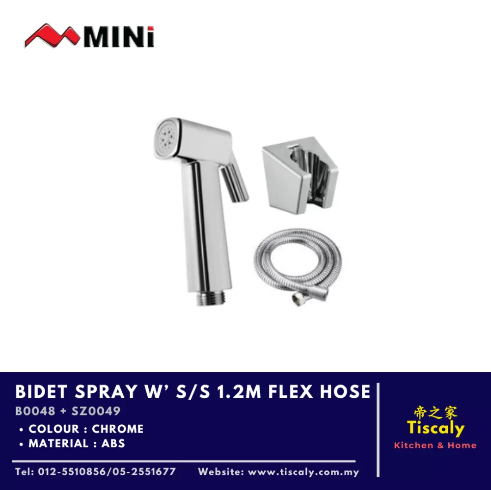 MINI BIDET SPRAY with Stainless Steel 1.2M FLEX HOSE B0048 + SZ0049