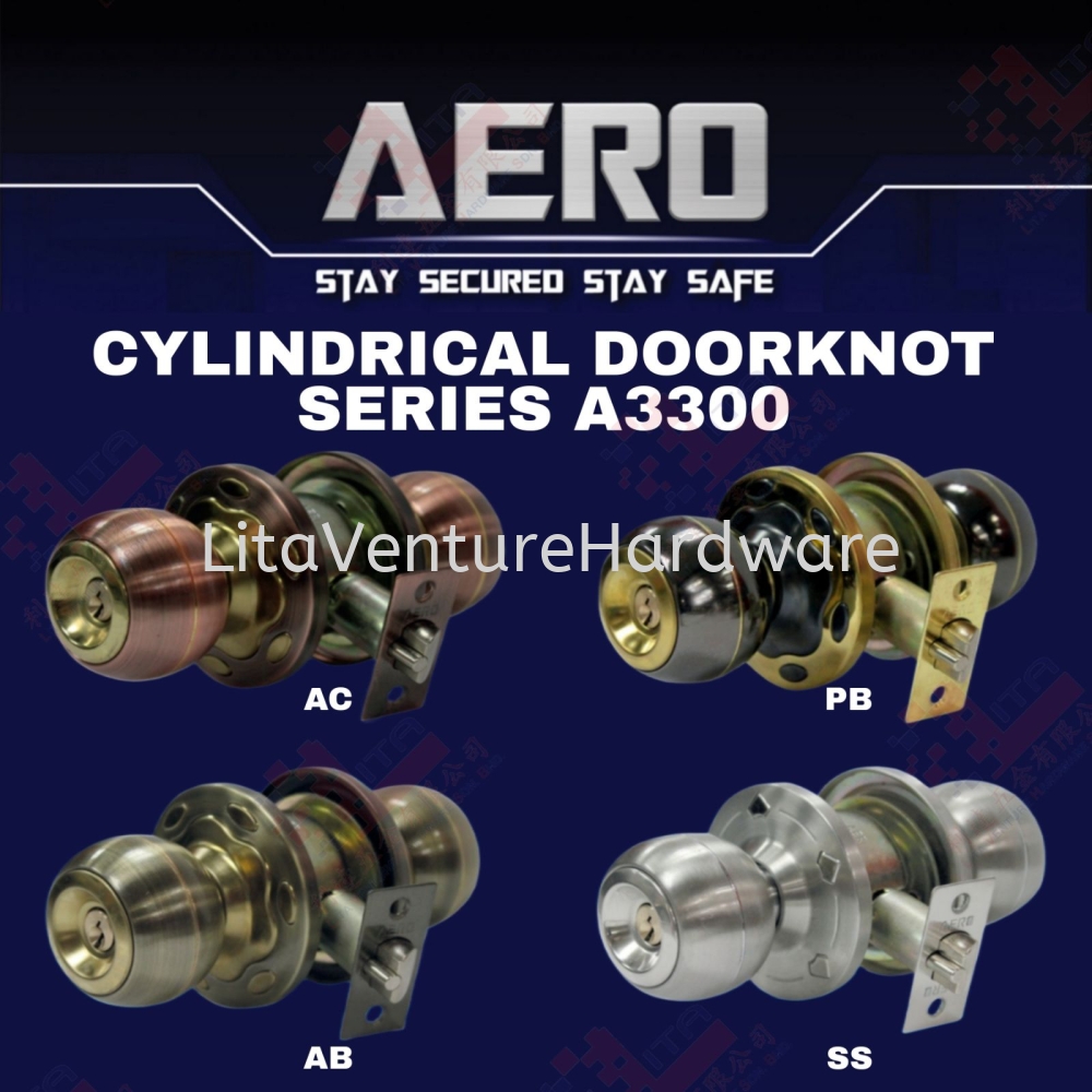AERO BRAND CYLINDRICAL DOOR KNOB SERIES A3300 - AC AB PB SS