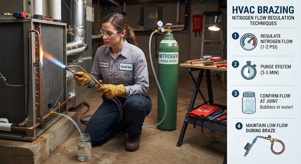 HVAC brazing nitrogen flow regulation techniques