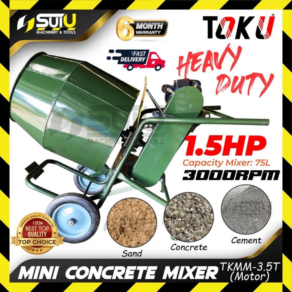 TOKU TKMM-3.5T Mini Concrete Mixer c/w 1.5HP Electric Motor