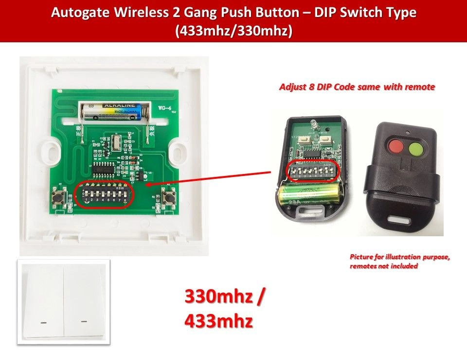 Wireless 2 Gang Push Button for Autogate Motor System / Door Access System, battery included