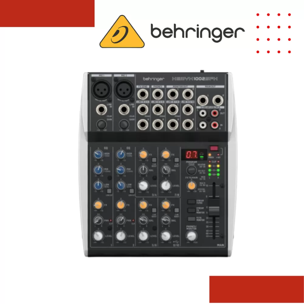 Behringer XENYX1002SFX Premium Analog 10-Input Mixer with USB Audio Streaming Interface and Klark Teknik Effects