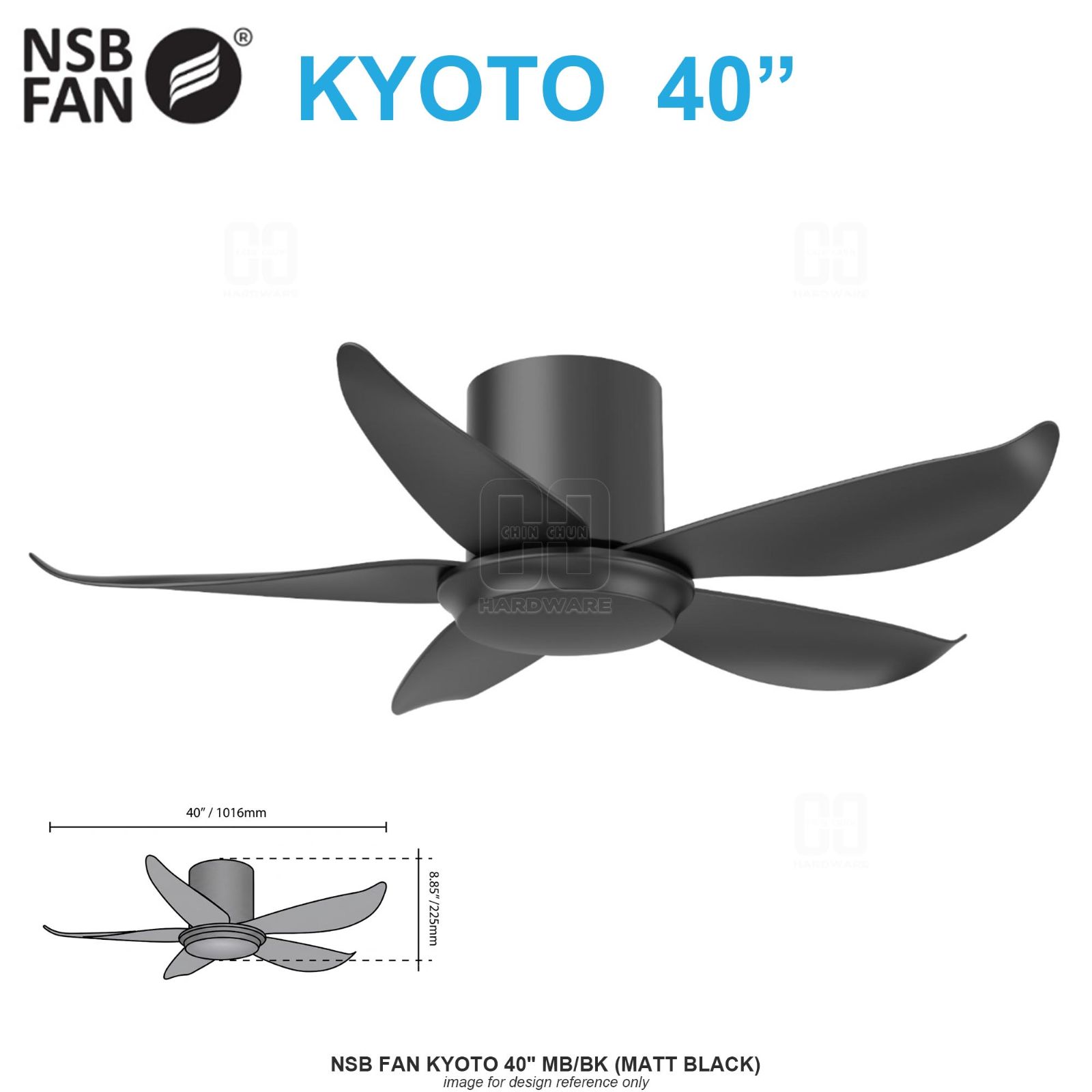 NSB FAN KYOTO 40" MB/BK MATT BLACK