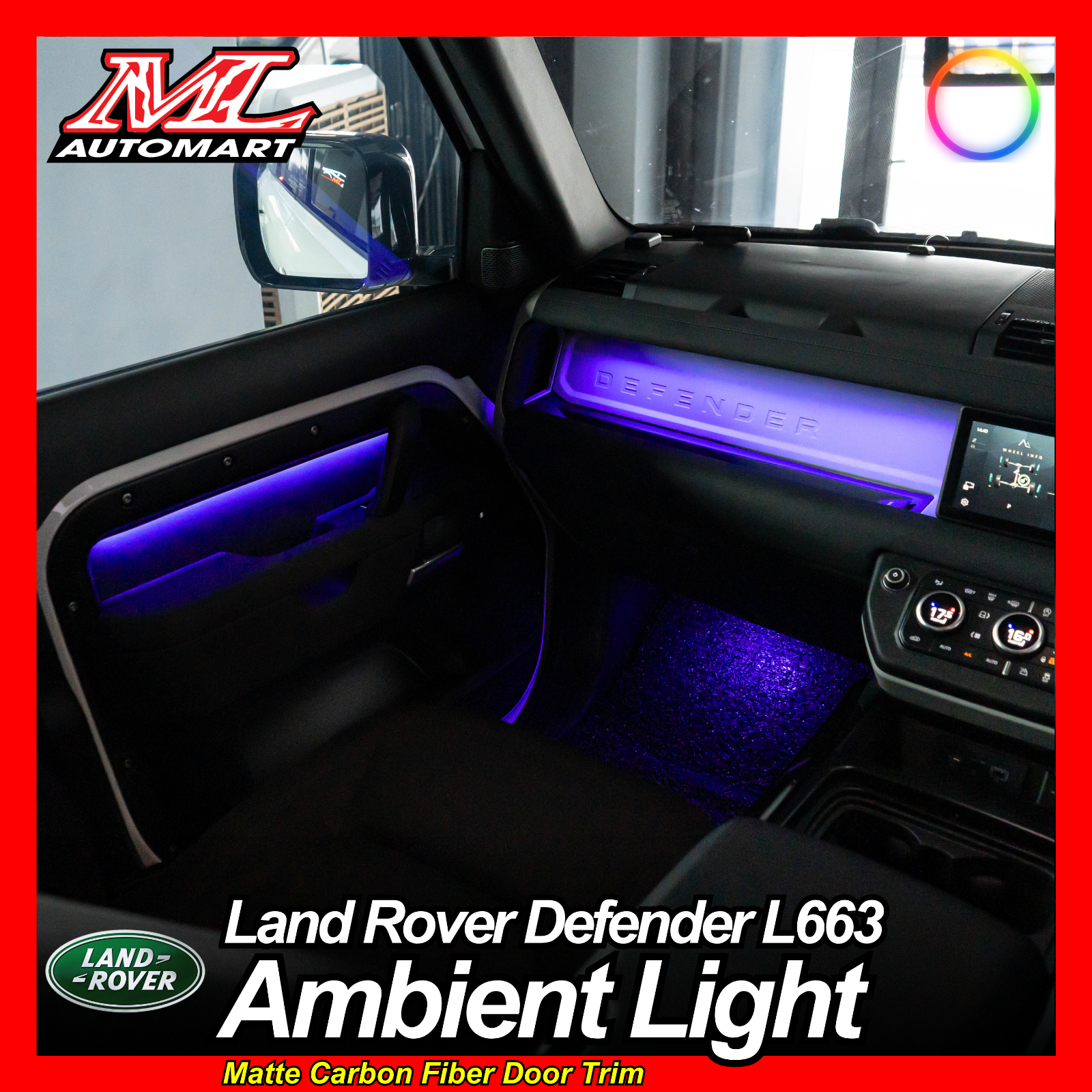 Land Rover Defender L663 Ambient Light (Matte Carbon Fiber Door Trim)