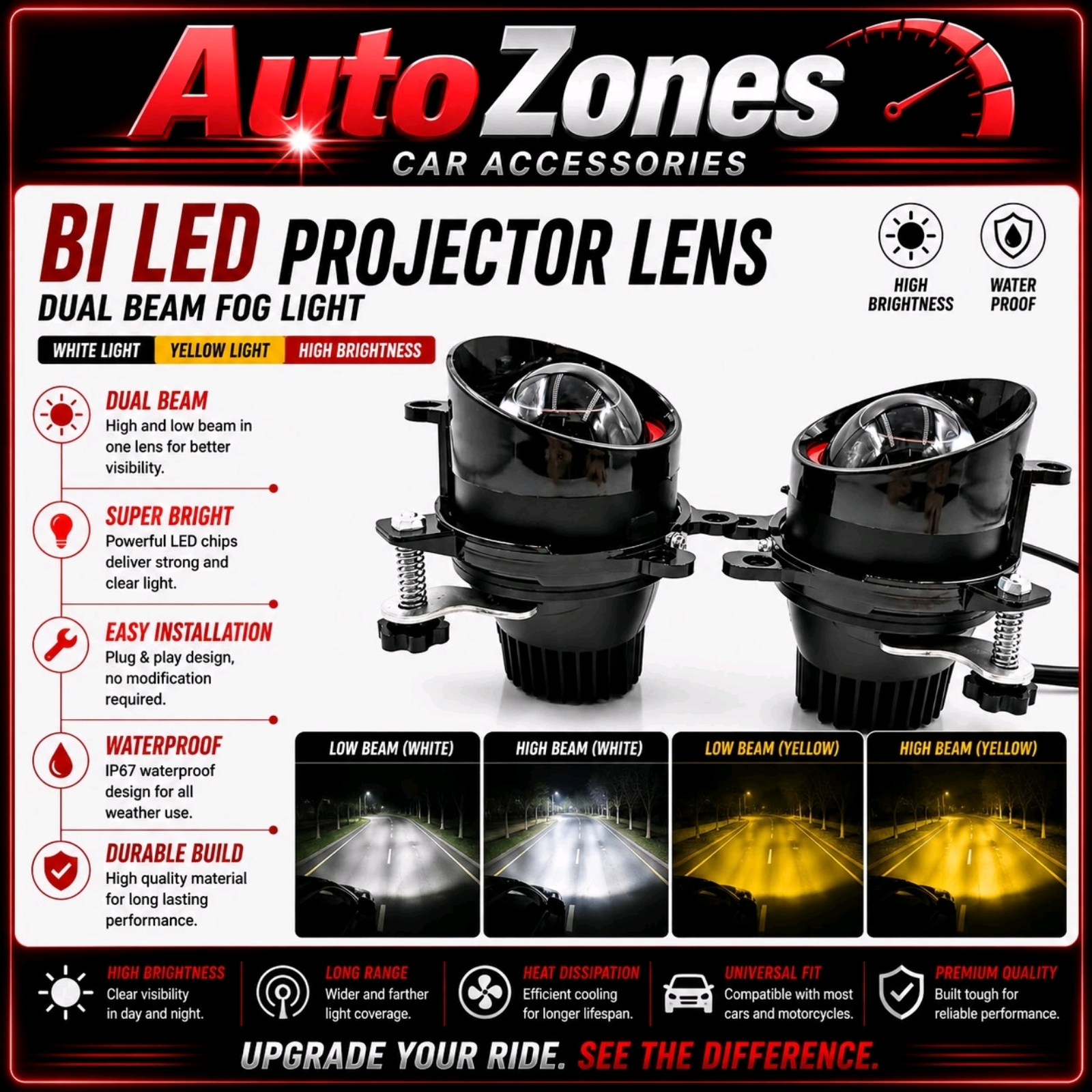 3.0 Inch Bi-Xenon HID Fog Light Projector Lens 12000LM Blue Lens Super Bright Fog Lamp Upgrade for Toyota Perodua Proton Honda Universal Vehicles