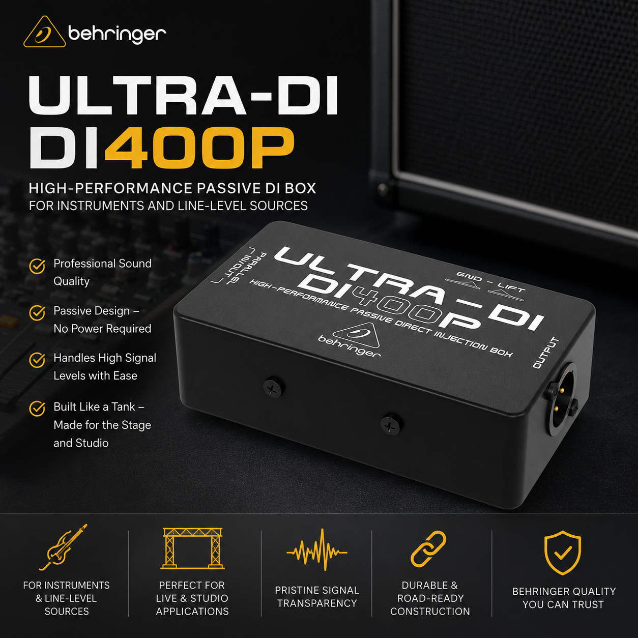 Behringer DI400P – Kotak DI Pasif Berprestasi Tinggi untuk Instrumen & Isyarat Talian