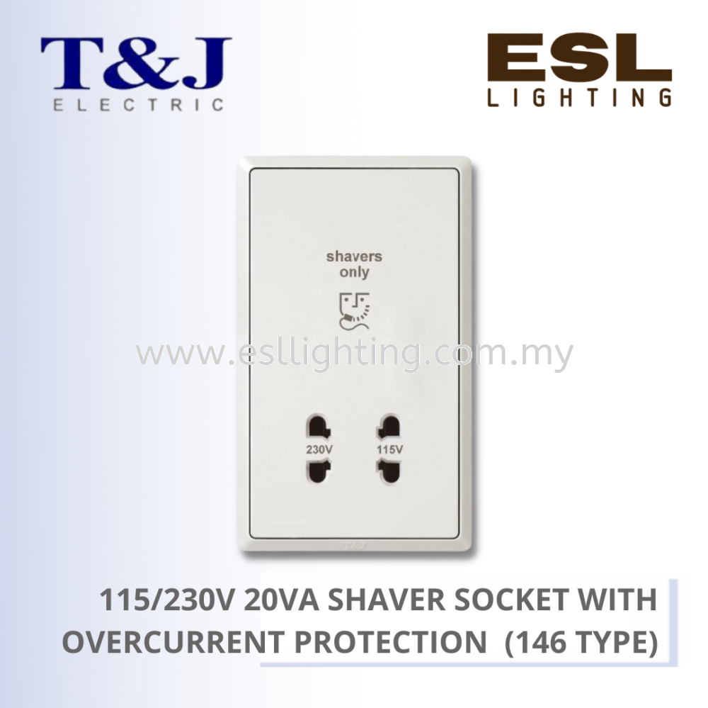 T&J SWITCHES INFINIT SERIES 115/230V 20VA SHAVER SOCKET WITH OVERCURRENT PROTECTION (146 TYPE) - HC8688 HC8688-SBL HC8688-MSB HC8688-PS7 HC8688-ST5