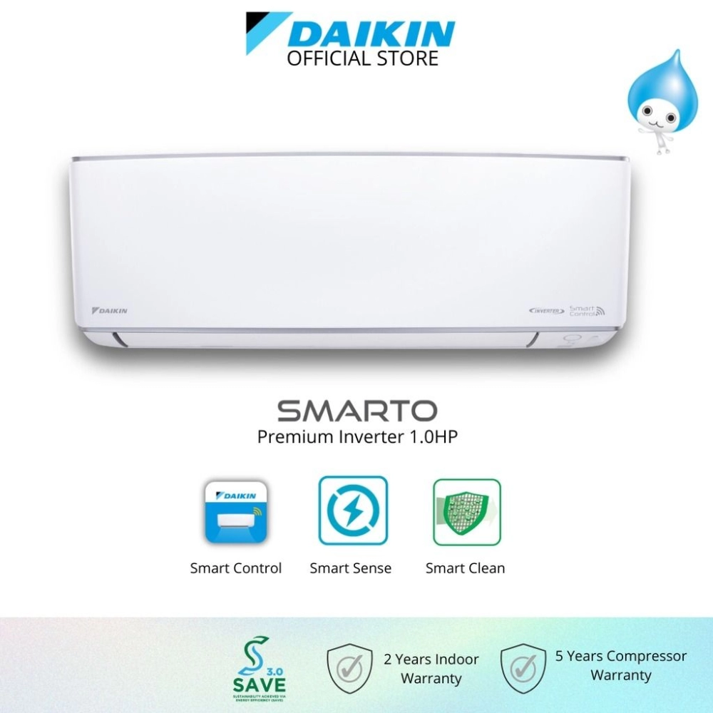 DAIKIN Smarto Premium Inverter Air Conditioner FTKH R32 (1.0HP) FTKH28B/RKU28B-3WMY-LF
