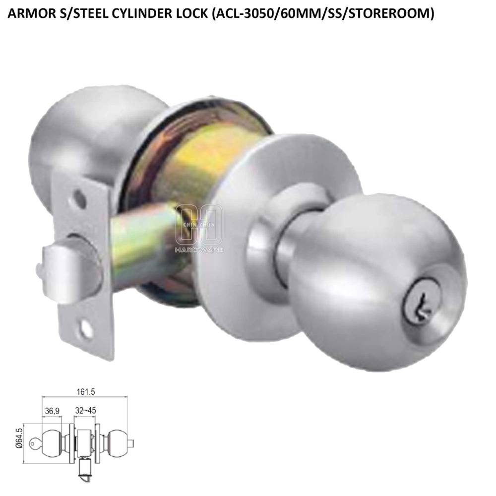 ARMOR S/STEEL CYLINDRICAL LOCK (ACL-3050 / 60MM / SS / STOREROOM)