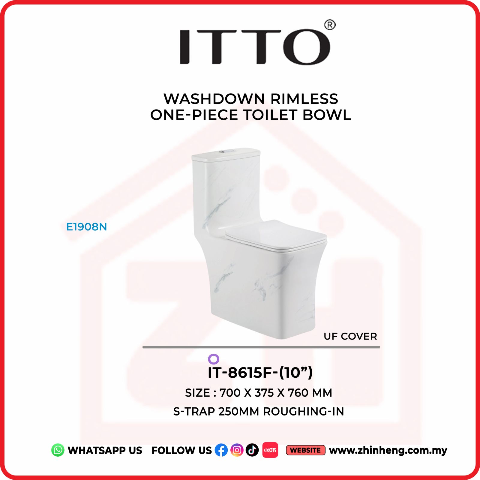 ITTO WASHDOWN RIMLESS ONE PIECE TOILET BOWL IT-8615F-(10")