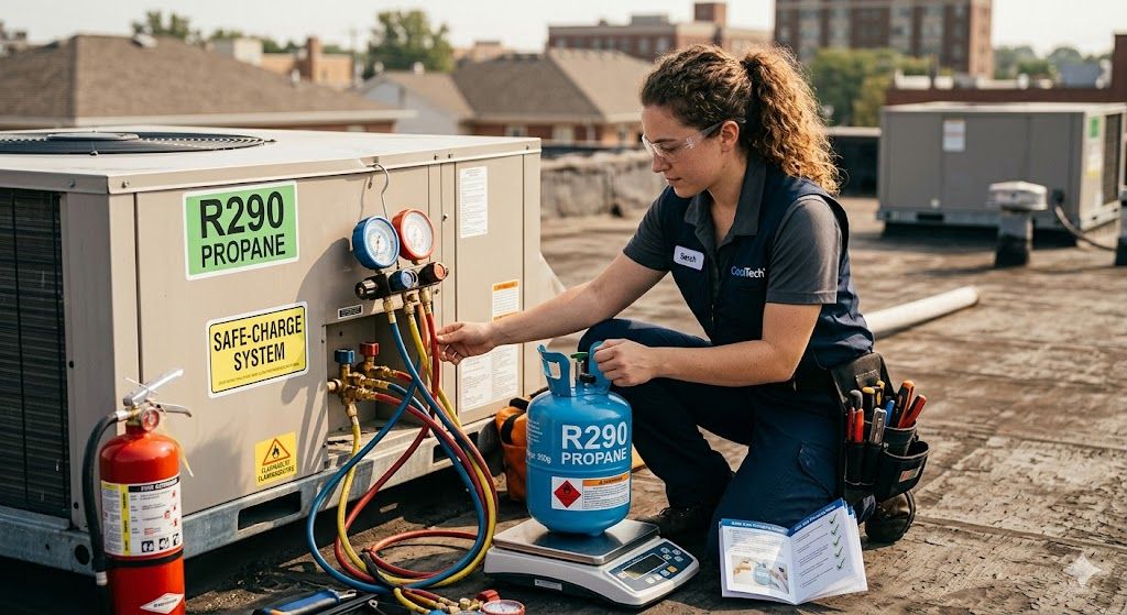 R290 charging process HVAC systems