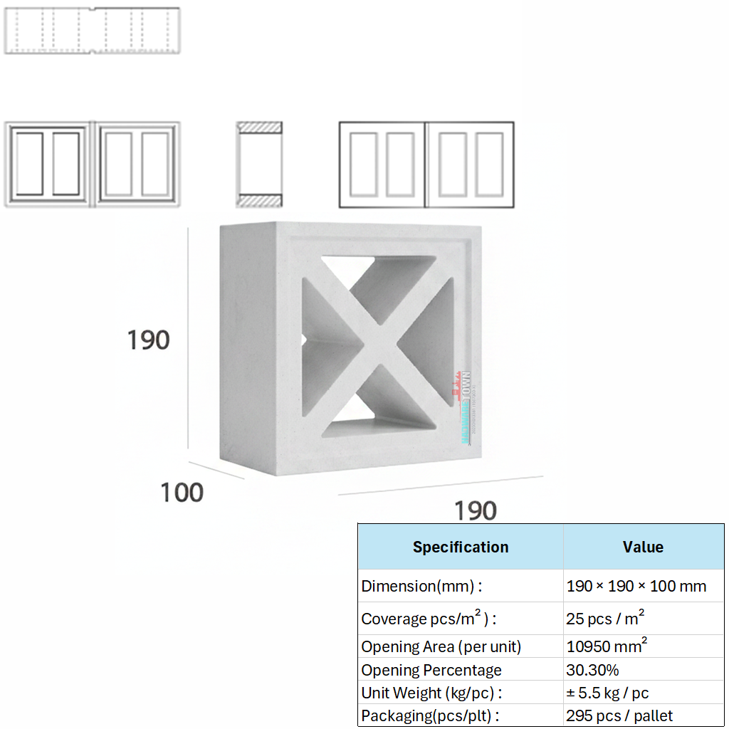 VENTILATION BLOCK VB-401.100 (LWH 190 x100 x190)mm