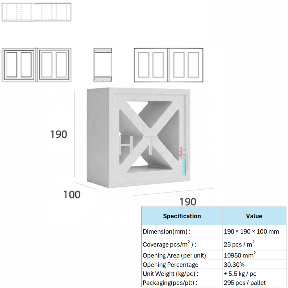 VENTILATION BLOCK VB-401.100 (LWH 190 x100 x190)mm