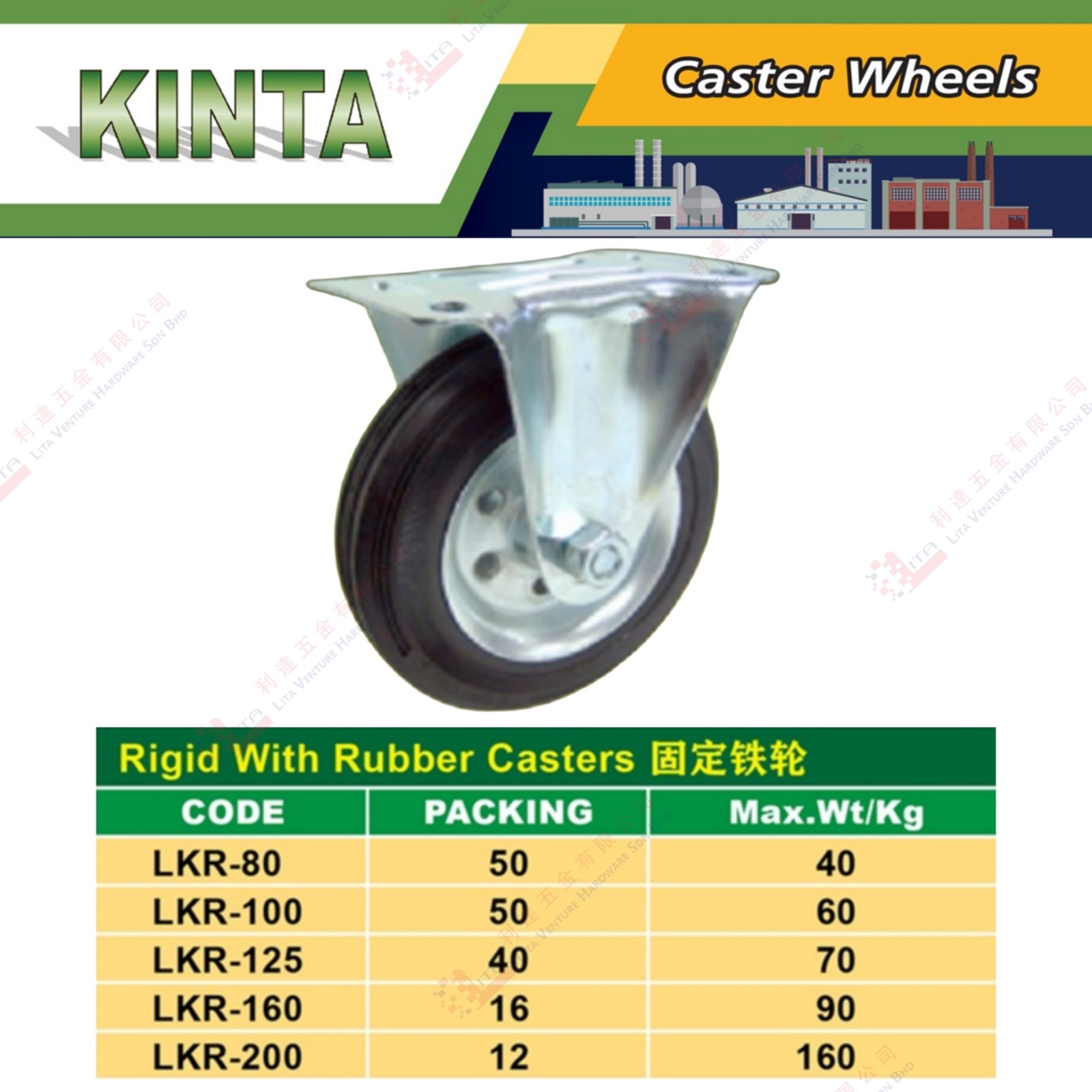 KINTA BRAND RIGID WITH RUBBER CASTERS - LRK80 LRK100 LRK125 LRK160 LRK200