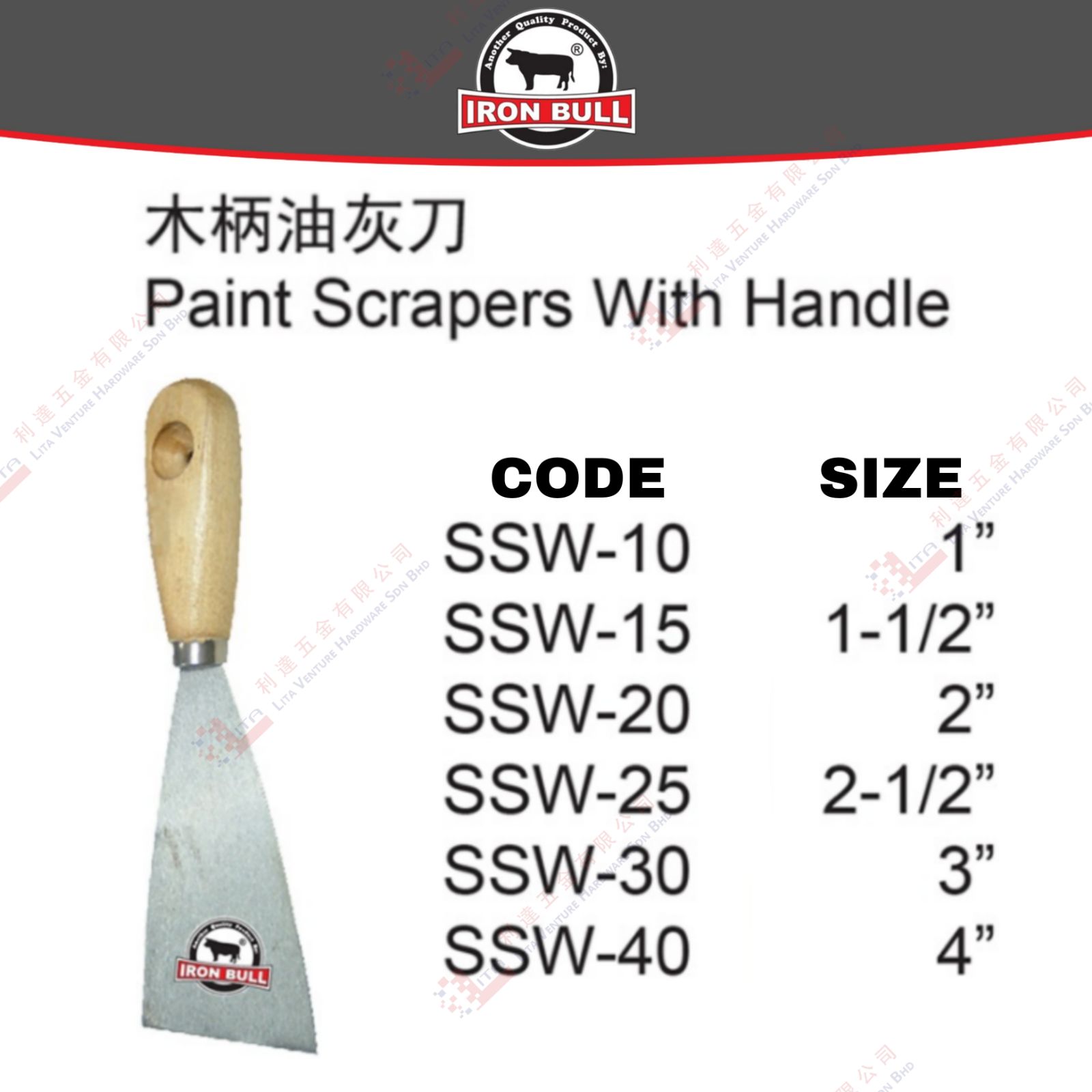 IRON BULL BRAND PAINT SCRAPERS WITH HANDLE - SSW10 SSW15 SSW20 SSW25 SSW30 SSW40