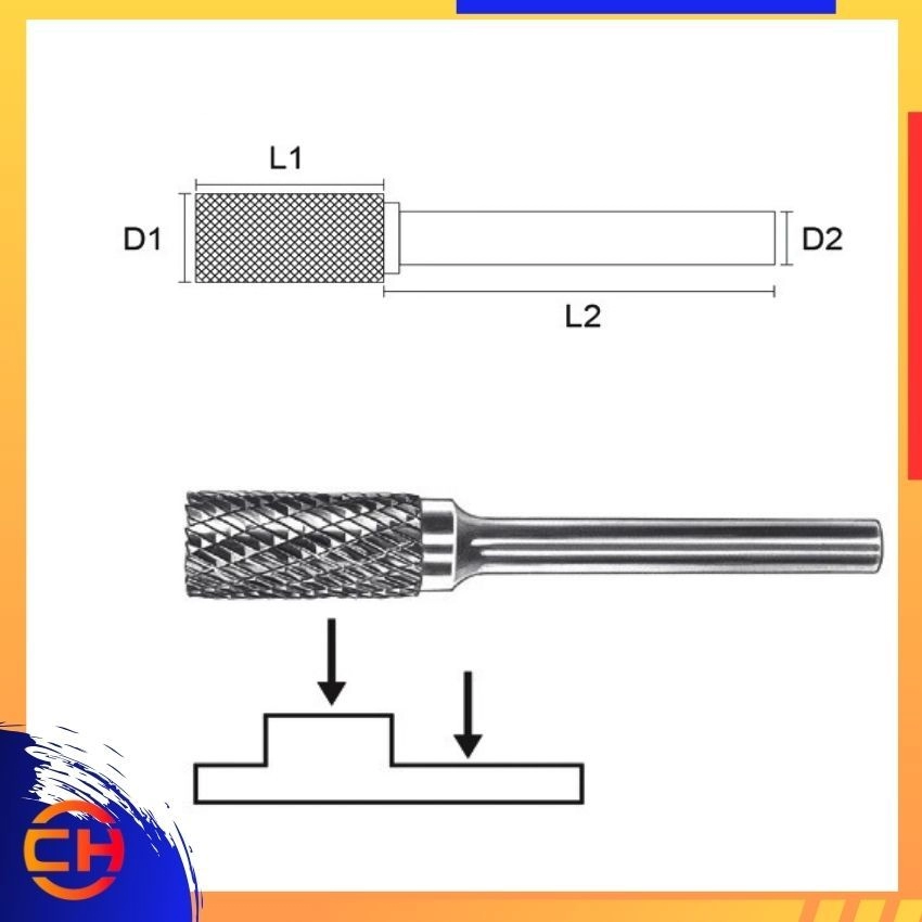 BOSSMAN TCT CARBIDE BURRS BA031303/ BA061203/ BA082006/ BA102006/ BA122506/ BA162506 CYLINDER - DOUBLE CUT (A)