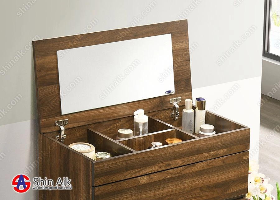 CD92160(KD) Walnut Modern Minimalist Open Top Mirror 4-Drawer Chest