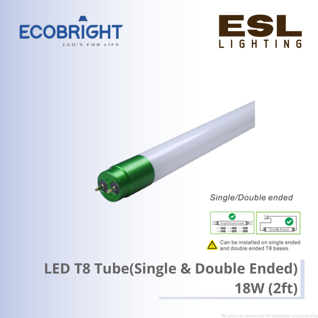 ECOBRIGHT T8 LED Tube 18W - T8 60CM-18W 2ft Single Ended and Double Ended