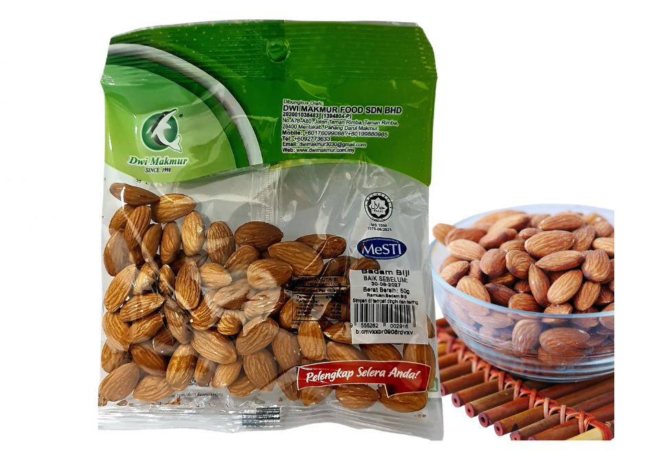 Whole Almonds (OPP) 50 Grams RM5.50 X 6 Units C.Dwi Makmur