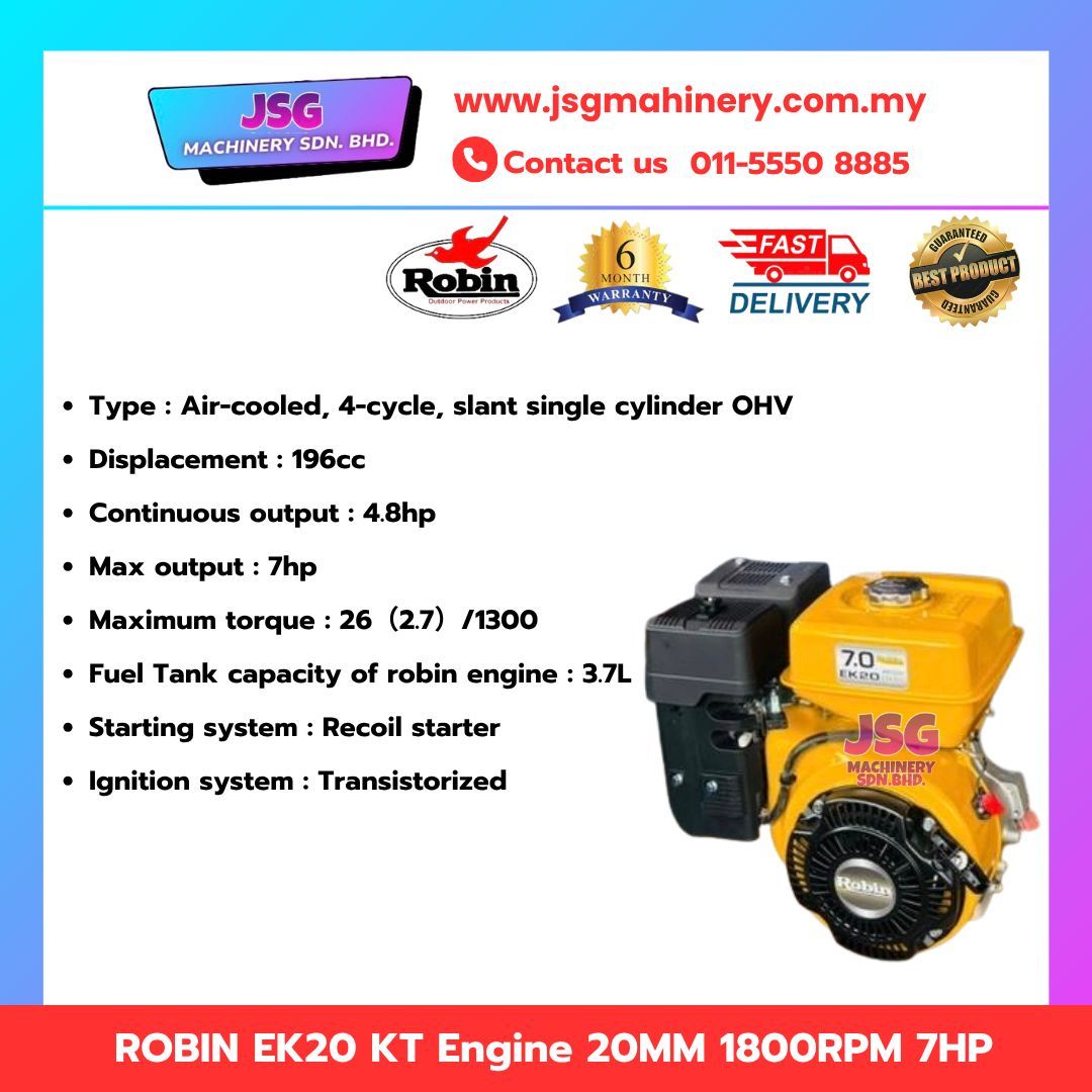 ROBIN EK20 KT Engine 7HP 20mm Shaft 1800RPM Heavy Duty Petrol Engine