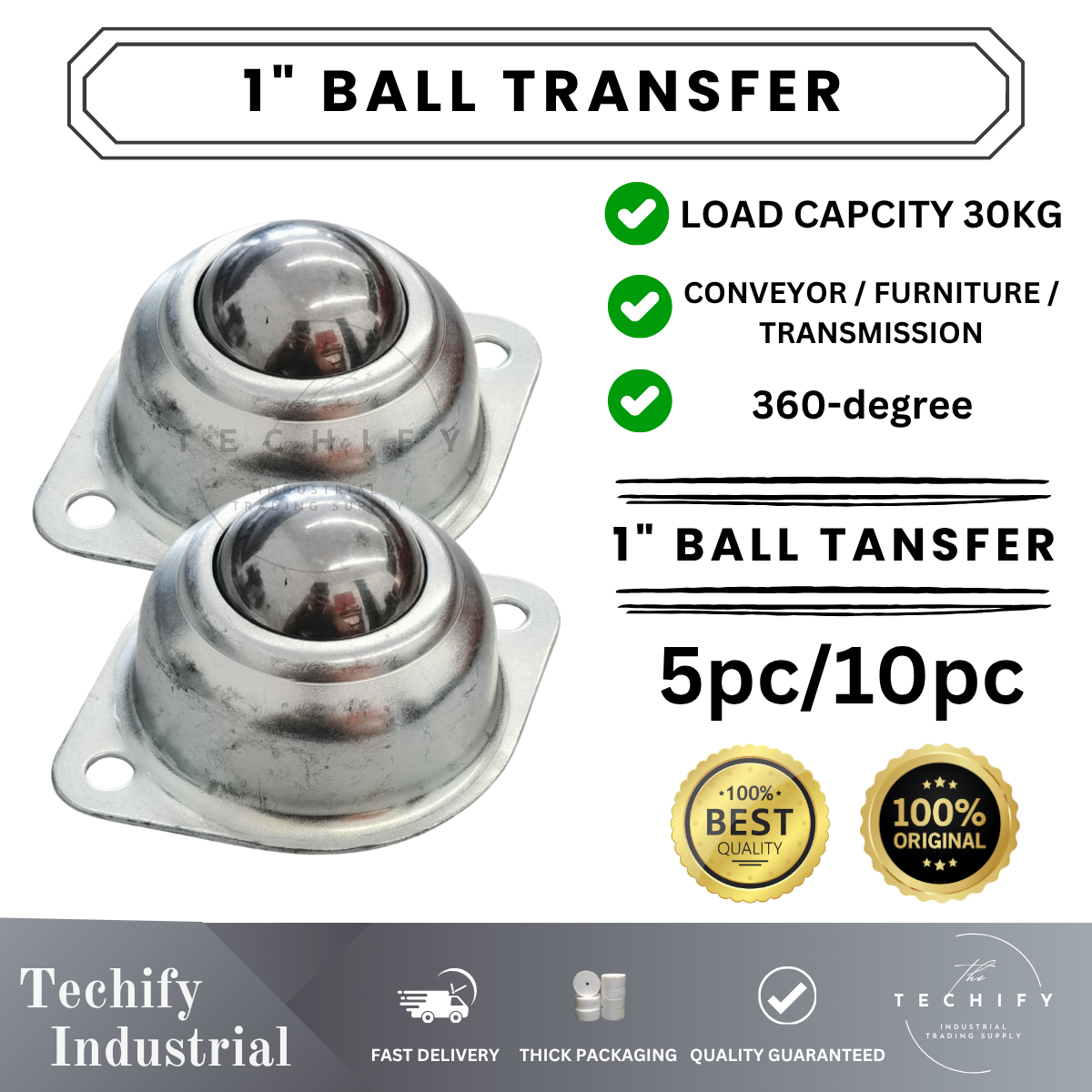 1 Inch Roller Ball Transfer Bearings Transfer Unit for Conveyor/Furniture/Transmission