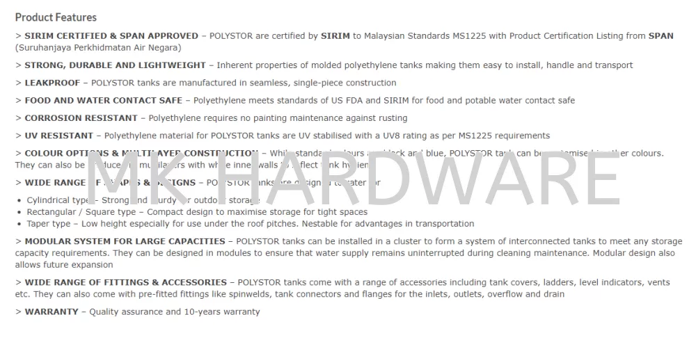 POLYSTOR®POLYETHYLENE (PE) TANK