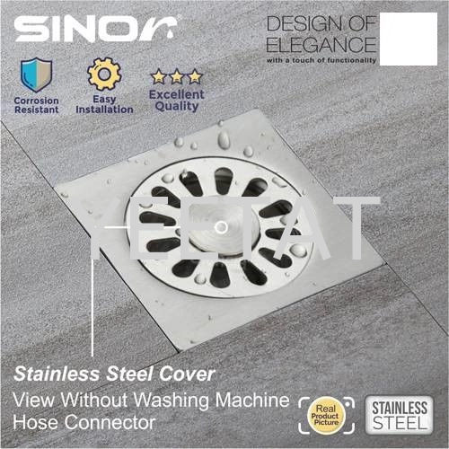 [ SINOR ] SD-417-6 STAINLESS STEEL 6"X 6" DEODORIZE FLOOR GRATING WITH WASHING MACHINE CONNECTOR