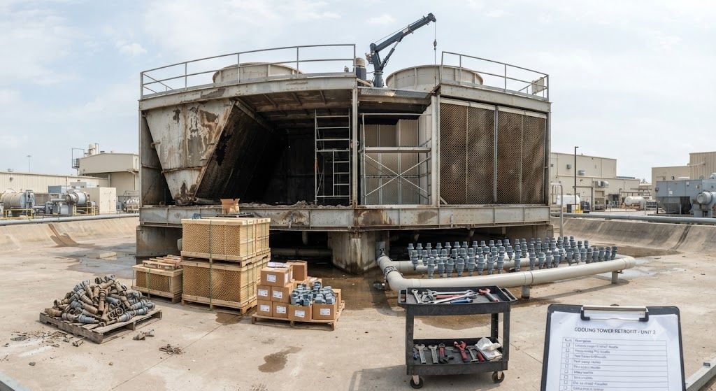 Cooling tower media and nozzle retrofit