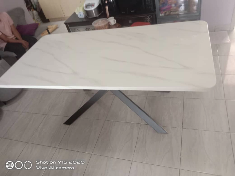 Marble Dining Set 5ft | Marble Table With Metal Leg | Dining Furniture Store | Kedai Perabot Meja Makan | KL | Perak | Cheras | Ampang | Mont Kiara | Shah Alam | Bertam | Sungai Petani | Ipoh | Lumut | Alor Setar