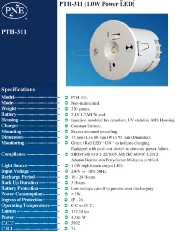 PNE PTH311/ PTH 311/ PTH-311 LED Emergency Light Selangor, KL, Malaysia ...