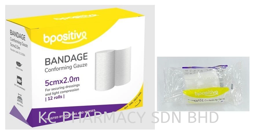 Bpositive Bandage Conforming Gauze 2.5cm x 2m (LOOSE) 1's / 5cm x 2m (LOOSE) 1's / 7.5cm x 2m (LOOSE) 1's / 10cm x 2m (LOOSE) 1's / 15cm x 2m (LOOSE) 1's (EXP:06/2027)