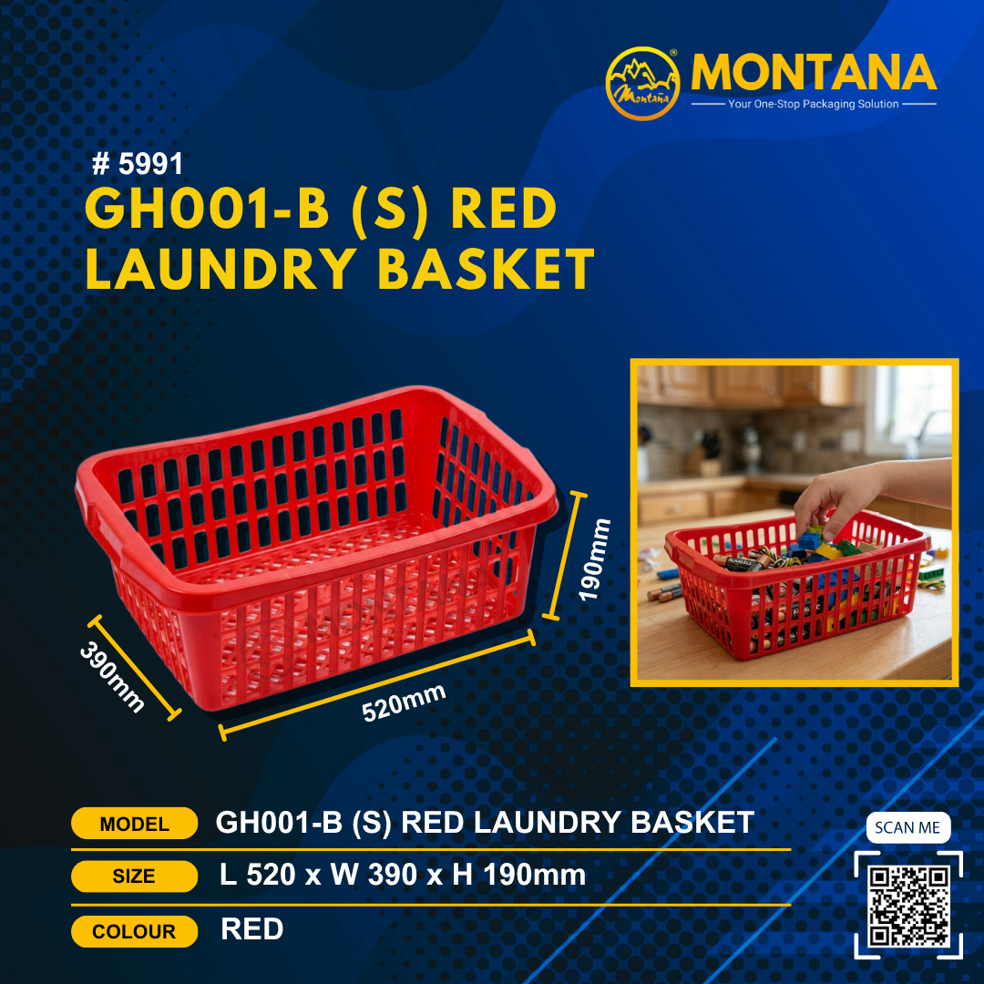 (5991) GH001-B (S) RED LAUNDRY BASKET