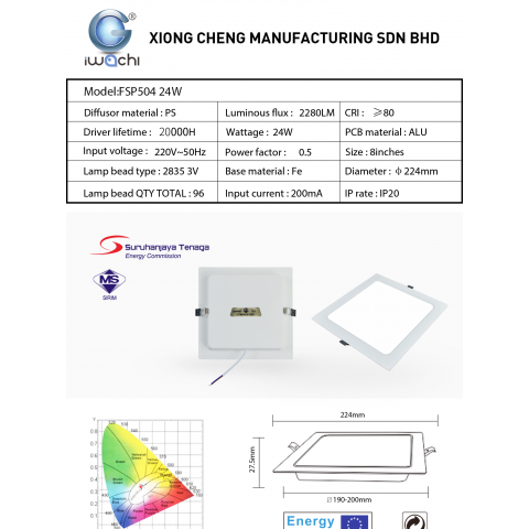 IWACHI 8" 24W SQ LED SLIM PANEL LIGHT