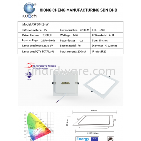 IWACHI 8" 24W SQ LED SLIM PANEL LIGHT