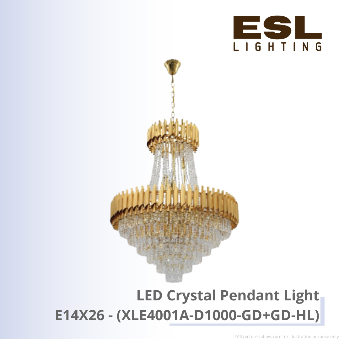 LED Crystal Pendant Light E14X26 - XLE4001A-D1000-GD+GD-HL
