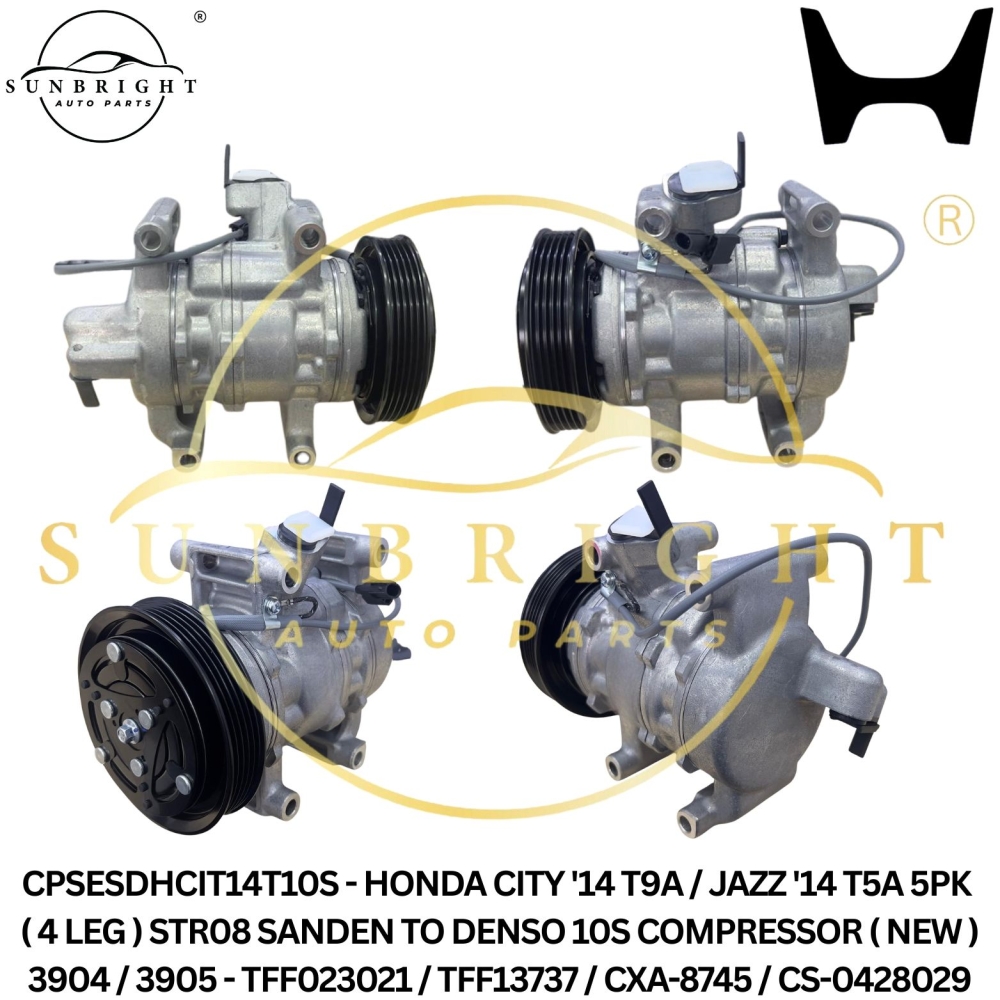 CPSESDHCIT14T10S - HONDA CITY '14 T9A / JAZZ '14 T5A 5PK ( 4 LEG ) STR08 SANDEN TO DENSO 10S COMPRESSOR ( NEW ) 3904 / 3905 - TFF023021 / TFF13737 / CXA-8745 / CS-0428029