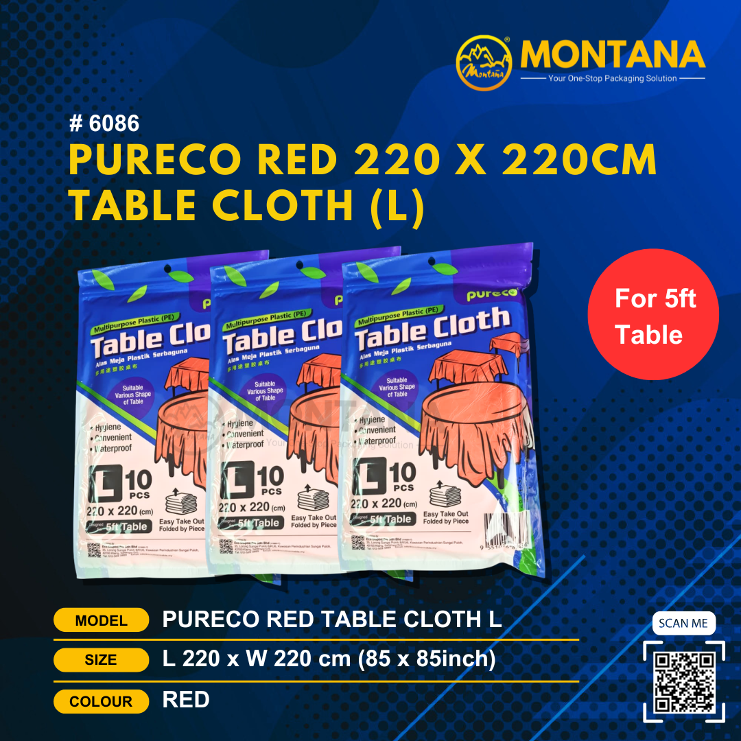 (6086) PURECO RED 220 X 220CM TABLE CLOTH (L)