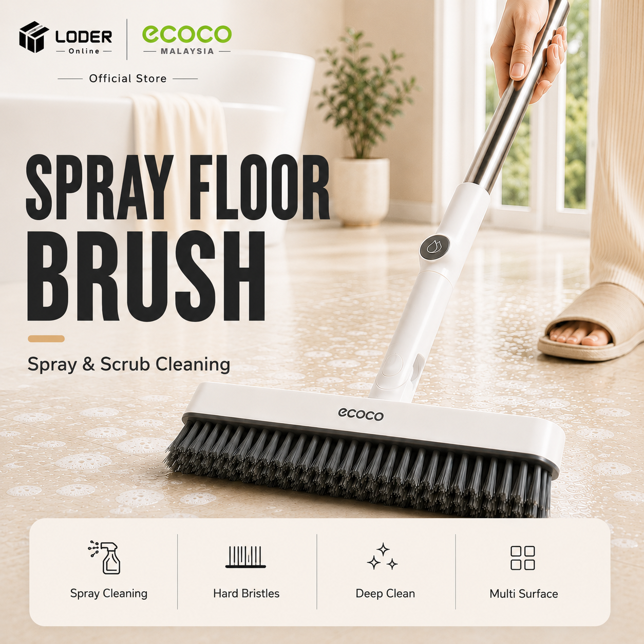 LODER ECOCO Bathroom Cleaning Brush Kit with Hard-bristled Brush and Liquid Spray floor brush