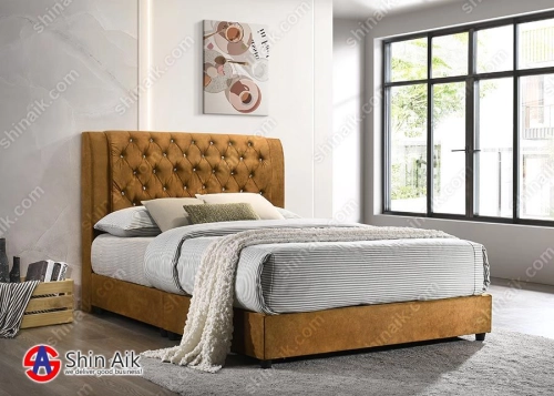 DB58575 (6"HB) Gold Marble Velvet Double Layer Diamond Buttons Tufted Double Divan Bed