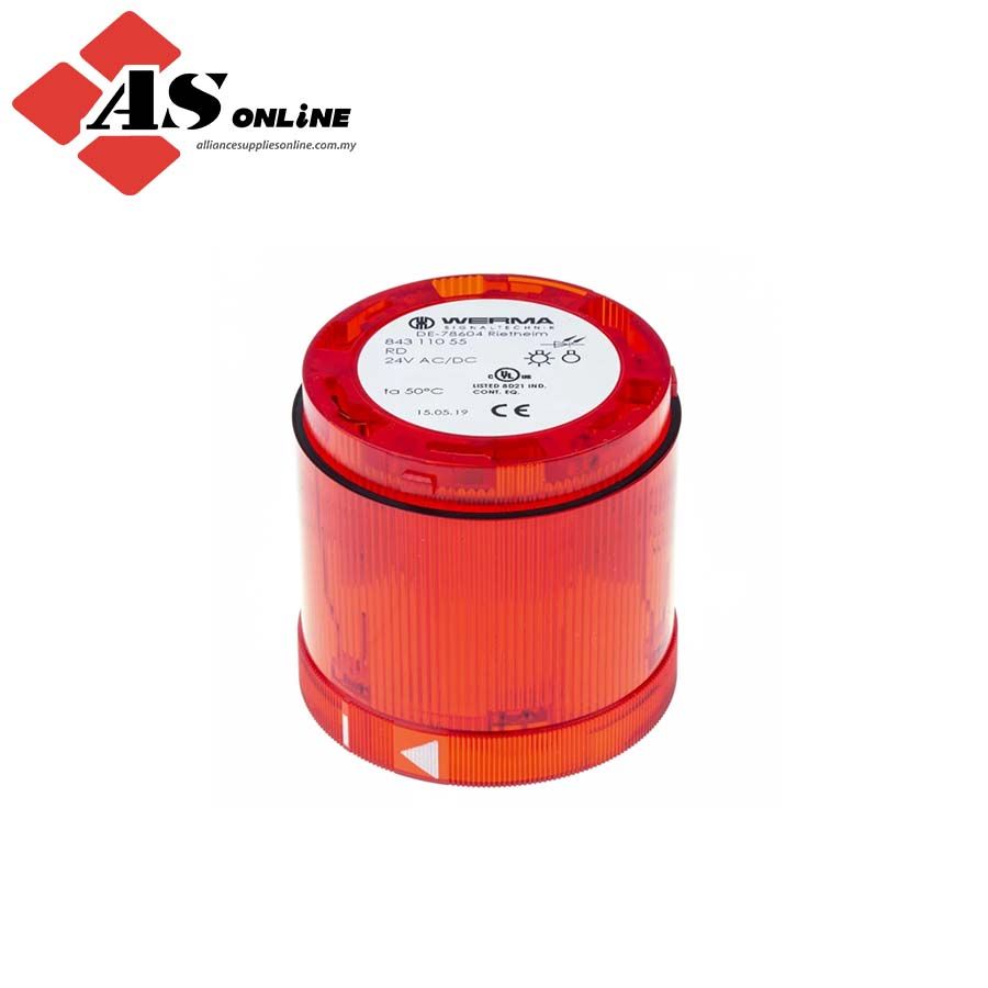 WERMA  843 Series Red Flashing Effect Beacon Unit, LED Bulb 24V dc, AC/DC, IP54 / Model: ASRC843.110.55 / 843.110.55