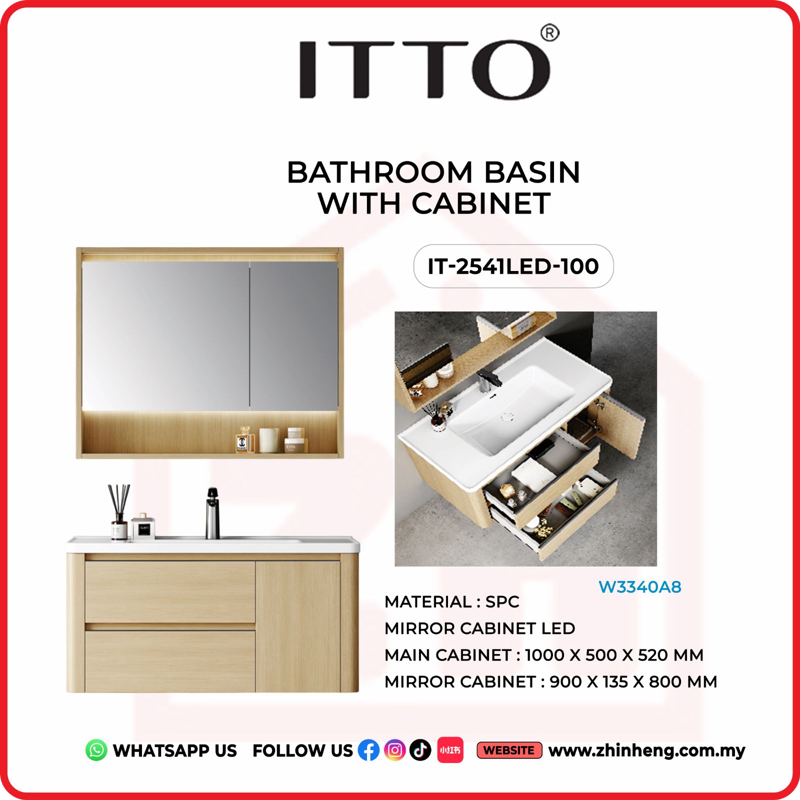 ITTO BATHROOM BASIN WITH CABINET IT-2541LED-100